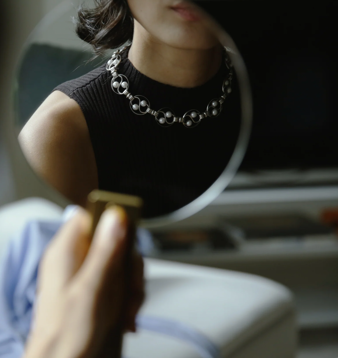 Pearl Yin and Yang Modern Designer Silver Chocker